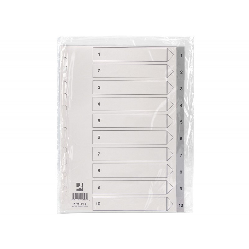 Divisori Numerici Q-Connect Formato A4+ 24,5x29,7 Cm - 31 Fogli In Ppl Con Indice Scrivibile, Colore Grigio